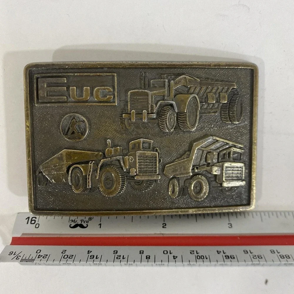 Vintage EUC‎ Euclid Dump Truck Heavy Road Equipment Tractor Brass Belt Buckle